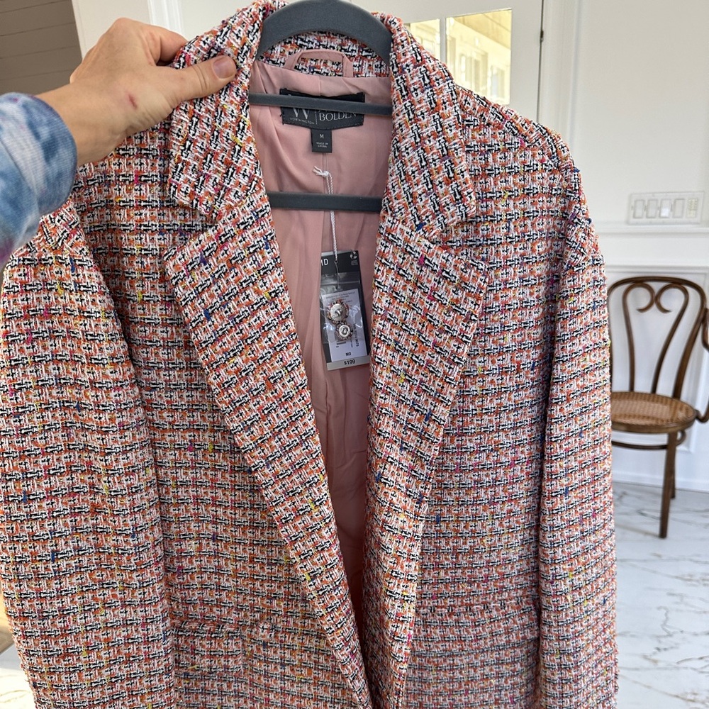 Worthington x Jason Bolden Tweed Maxi Coat in Pink Multi